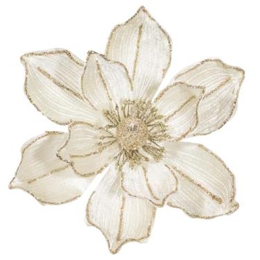 Imagem de KI Store Conjunto de 6 hastes artificiais de flores de magnólia de veludo branco cremosas para decoração de mesa central de guirlanda de Natal