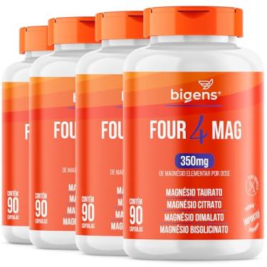 Imagem de Four Mag, 4 Magnésio (taurato, citrato, dimalato, bisglicinato), 350mg de Magnésio Elementar, 90 Cápsulas, Bigens (Kit 4)