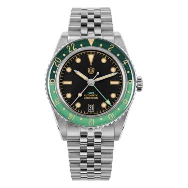 Imagem de watchdives GMT Relógios masculinos WD6542 NH34 relógio de pulso automático 38 mm com cúpula bolha cristal safira 100 m à prova d'água, Preto, verde