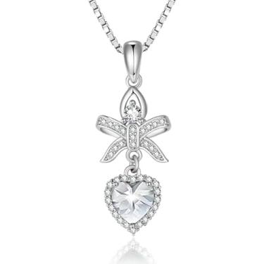 Imagem de CupidGift Colares femininos banhados a ouro branco 14K 18K com laço delicado com pingente de pedra do mês de nascimento, joias diárias, presentes de aniversário, Natal, aniversário para esposa e mãe