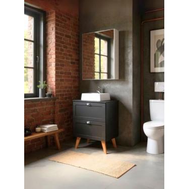 Imagem de Gabinete para Banheiro com Tampo Cuba e Armario 60cm Retro Mdf Grafite