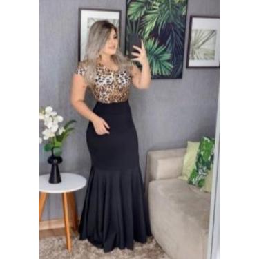 Imagem de Saia Longa Sereia Moda Evangélica Feminina - Miss Flower, Preto, P