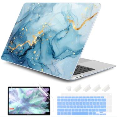 Imagem de DONGKE Capa para MacBook Air de 13 polegadas 2021-2018, compatível com A2337 M1 A2179 A1932 Suporte Retina Display e Touch ID, capa de plástico rígido com película de teclado - mármore azul