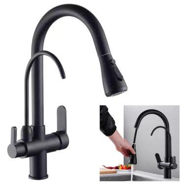 Imagem de Torneira Monocomando 360 Preta Luxo Regulavel Cozinha Gourmet Quente F