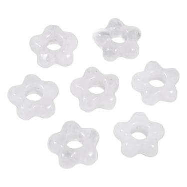 Imagem de rockcloud 10 contas de flores de cristal de rocha natural para artesanato DIY, contas soltas de flores de 14 a 15 mm com orifício grande para fabricação de joias