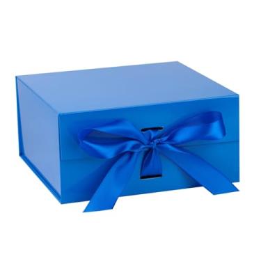 Imagem de OEMVALATY Caixa de presente azul, caixas de presente de 35 x 30 x 12 cm com tampas para presentes com fecho magnético e fita para casamento, armazenamento, aniversário
