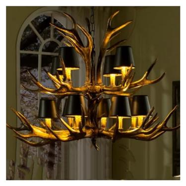 Imagem de Retro Antlers LED Lustre Mesa Jantar Sala de estar Cozinha Acessórios Luminária Pendente Decoração para casa Luminária de interior Lustre Luminária