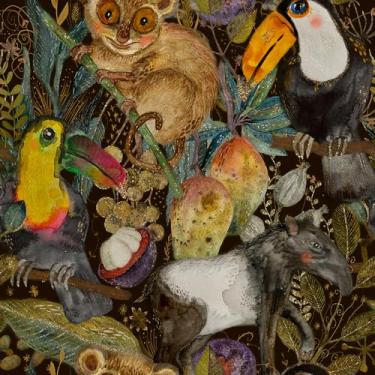 Imagem de Papel de parede de água em pó, animais, plantas, frutas, 45 x 300 cm, papel de parede autoadesivo, arte estética moderna, para sala de estar, banheiro, armários, gavetas, bancadas, estantes de livros