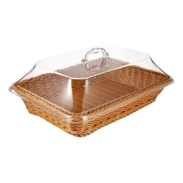 Imagem de Cesta tecida para servir pão de vegetais com tampa acrílica