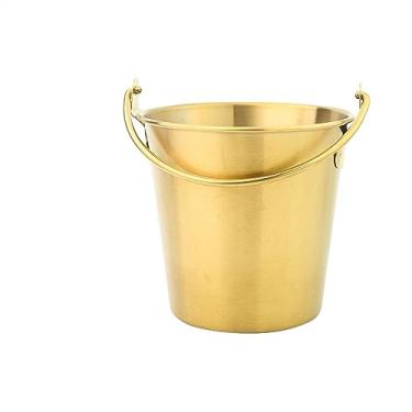 Imagem de baldes de gelo Mini balde de gelo portátil aço inoxidável Barra multifuncional KTV Balde lanche Nuggets frango Recipiente batatas fritas Vinho Cerveja Cocktail refrigeração(Gold,Grande)