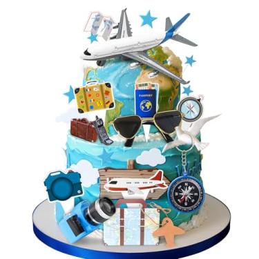 Imagem de Knana 31Pcs Travel Cake Topper Travel Cake Decoration with Airplane Cake Topper for Adventure Travel Themed Party