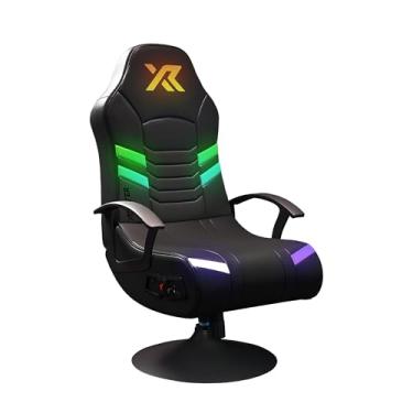 Imagem de X Rocker Cadeira Aries Youth RGB LED PC Video Gaming com alto-falantes de áudio, cadeira de pedestal infantil para jogadores, base giratória e rock, preta