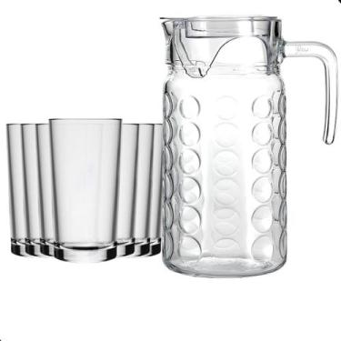 Imagem de Kit Com 6 Copos E Jarra 1,8L Conjunto Vidro Detalhes Bolinha - Sigulla
