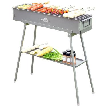 Imagem de Churrasqueira a Carvão de Tamanho Múltiplo com Espeto de Cordeiro Dobrado e Suporte para Quintal ao Ar Livre, WILLBBQ, Prata