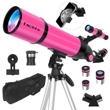 Imagem de Telescópio para adultos de alta potência, abertura de 80 mm, 600 mm, telescópios para astronomia, adultos e iniciantes, telescópio refrator portátil de viagem com tripé, adaptador de telefone e bolsa