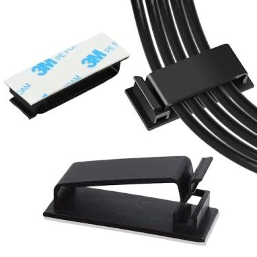 Imagem de 100 clipes autoadesivos para cabos, organizador de fios, gerenciamento de cabos, organizador de cabos para mesa, parede, PC, carro, casa, escritório, USB, Ethernet, cabos de alimentação, preto