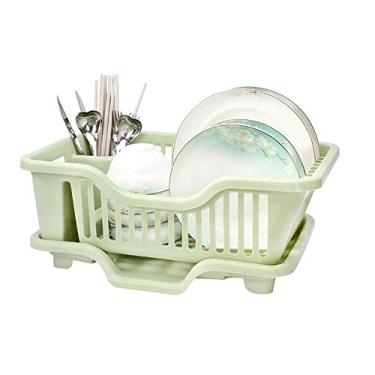 Imagem de Prateleiras Caixa de armazenamento de utensílios de mesa doméstico utensílios de mesa rack de armazenamento de frutas armazenamento de plástico talheres pia ralo cesta tigela rack (cor: verde)