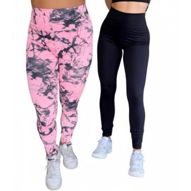 Imagem de Kit 2 Calças Legging Marmorizada + Preta Básica Academia - Bella Fitne
