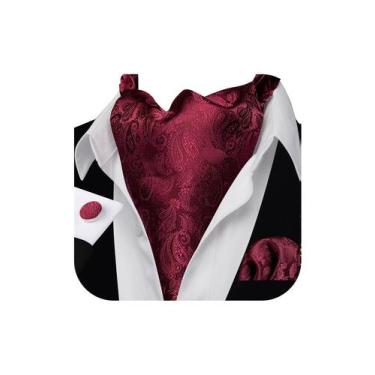 Imagem de Gravata de seda Ascot Set Barry.Wang Burgundy com lenço