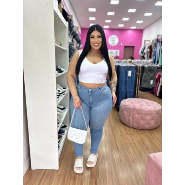 Imagem de Calça Jeans Feminina Plus Siza Skinny, Azul claro mescla, 54