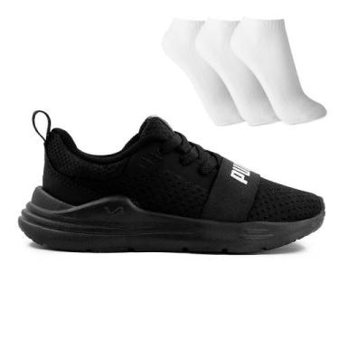 Imagem de Tênis Puma Wired Run Infantil + 3 Pares de Meias, Preto, Preto, 20