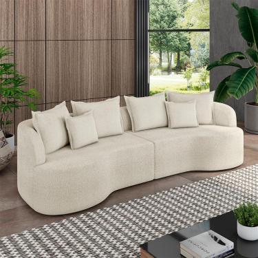 Imagem de Sofá Living Decorativo Salinas 3 Lugares com Almofadas 230cm Modulado Bouclê Off White G33 - Gran Belo