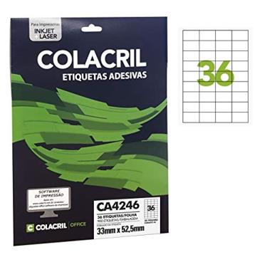 Imagem de Etiqueta Adesiva Colacril, Ink-Jet/Laser A4, CA4246, Branco, 33 x 52.5 mm, envelope com 25 fls-900 etiquetas