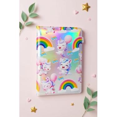 Imagem de Caderno Escolar Unicórnio A5 com 80 Folhas Pautadas e Capa Furta-Cor Estampada Polibrinq