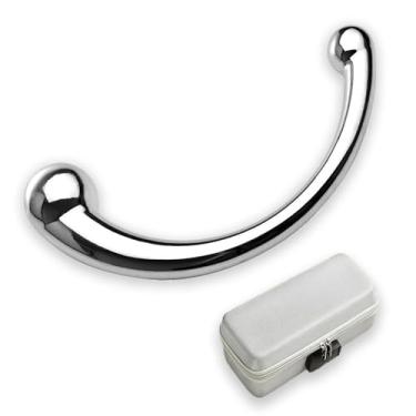 Imagem de Bastão de massagem de ponto G de aço inoxidável com ponta dupla curva de metal puro estimulador de ponto P massageador de próstata plugue vibrador brinquedo sexual para mulheres e homens - presente de