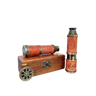 Imagem de Antique Brass Spyglass Telescope 15x, 1920s Nautical Pirate Spyglass Telescope with Wooden Box, Vintage Maritime Replica for Collectors, Home & Office Décor Gift