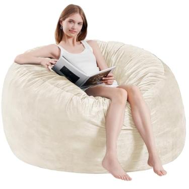 Imagem de ILPEOD Cadeiras Bean Bag para adultos – Cadeira BeanBag para móveis de espuma viscoelástica – Sofá infantil / adolescentes com capa macia de microfibra – Sofá redondo e fofo para sala de estar, quarto