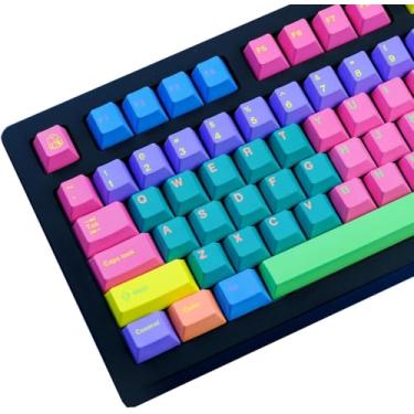 Imagem de TIMSEKER 129 teclas PBT Cherry Profile Teclas ergonômicas de teclado mecânico arco-íris com sublimação de tinta e compatibilidade com switch MX