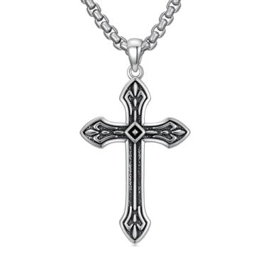 Imagem de Colar de cruz celta vintage para homens, prata esterlina 925, nó irlandês, pingente de oração, crucifixo, joia masculina com corrente de aço inoxidável, 18+2 inch, Prata esterlina Aço inoxidável, não