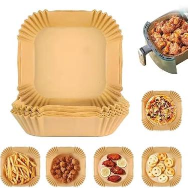 Imagem de Formas de Papel para Air Fryer 50 Unidades Antiaderente Quadrada 16cm Compatível com Microondas Forno Panela Elétrica Fritadeira