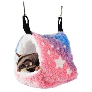 Imagem de Copfeu Rede de algodão para porquinho-da-índia para ratos, ninho de hamster colorido, gaiola de esconderijo quente para animais pequenos, papagaio, furão (arco-íris, pequeno)