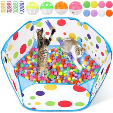 Imagem de Palksky Caixa de bola para gatos com 210 bolas de brinquedo para gatos e 4 peças de brinquedo de mola para gatos, brinquedos interativos para gatos entediados em ambientes internos, brinquedo de
