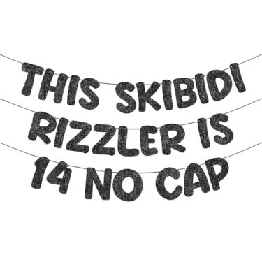 Imagem de Fulmoon Pre Strung This Skibidi Rizzler Is No Cap Glitter Banner Decorações de festa de aniversário, placa de aniversário engraçada, suprimentos de festa, ideias, presentes, preto