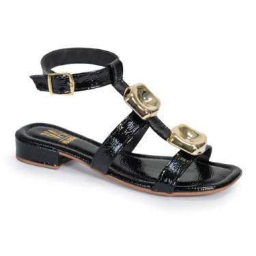 Imagem de Sandalia Salto Bloco Baixo Feminino Via Angel Enfeite Metalizado Fashion Confortável 9802 (Preto, BR, Adulto, Numérico, 38)