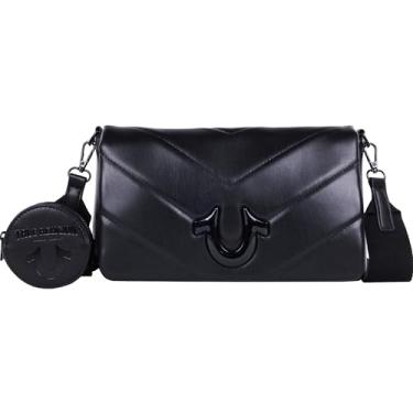 Imagem de True Religion Bolsa transversal com aba acolchoada, bolsa de ombro estruturada feminina, preta