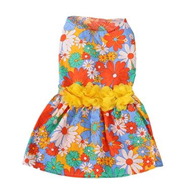Imagem de Vestido de cachorro macio para a pele, elegante, para filhotes, com decoração de flores, para primavera, verão, poliéster, xícara de chá, poodles, chihuahuas, pomerânios, Shih Tzus (M)
