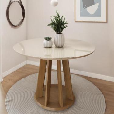 Imagem de Mesa de Jantar 4 Lugares Redonda 120cm Tampo Vidro/MDF Rose - Valdemóv