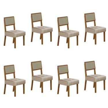 Imagem de Kit 8 Cadeiras para Sala de Jantar Pés em Madeira Maciça Liz - Valdemó