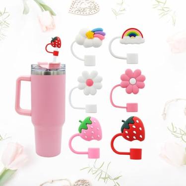 Imagem de 6 peças de tampa de palha fofa para copo Stanley, topo de palha reutilizável em forma de flor de nuvem de 10 mm 1 cm