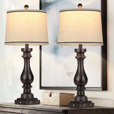 Imagem de Conjunto de 2 candeeiros de mesa Cinkeda 29" com tomada USB e AC