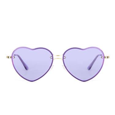 Imagem de Óculos de sol de coração para mulheres e homens – Óculos de sol bonitos modernos armação de metal com lentes de proteção UV400, Roxa