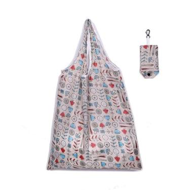 Imagem de Sacos de compras grandes reutilizáveis e dobráveis de pano de flor, sacola lavável na máquina para mulheres, estampa de planta bege