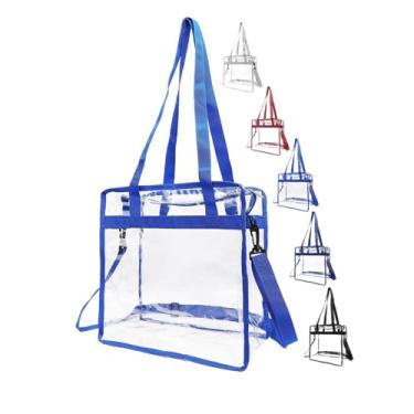 Imagem de Bolsa transparente aprovada pelo estádio, bolsa de praia transparente com fecho de zíper, bolsa carteiro tiracolo com alça ajustável, Azul royal, Medium to Large, Bolsa transversal transparente para