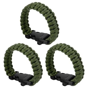 Imagem de Pulseiras Paracord de sobrevivência, pacote com 3 pulseiras trançadas com fivela de plástico, lembrancinhas de festa, presentes de acampamento, envoltórios ao ar livre para homens, verde exército