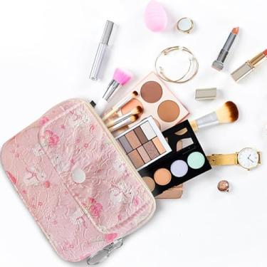 Imagem de Bolsa de moedas floral de desenho animado, bolsa de armazenamento acolchoada fofa, porta-moedas para mulheres, espaçosa para viagens e uso diário (rosa)