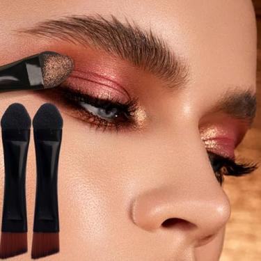 Imagem de Mini pincéis de maquiagem de cabeça dupla, tubo de alumínio, chanfrado, pincel de sobrancelha, esponja pequena, 10 peças